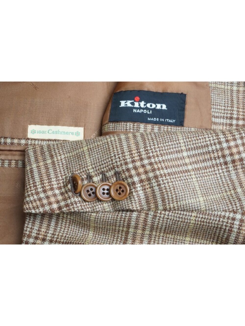 Kiton 100% Cashmere Brown Plaid Sport Coat Jacket Sz 42R